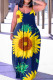 Tibetan Blue Sexy Print Backless Spaghetti Strap Dresses