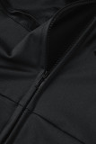 Black Sexy Solid Patchwork Pocket Turndown Collar Skinny Jumpsuits
