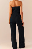 Black Sexy Solid Patchwork Fold Strapless Straight Jumpsuits