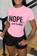 Pink Casual Letter Print Basic O Neck Short Sleeve Two Pieces
