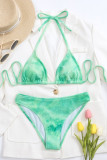 Blue Sexy Tie Dye Bandage Backless Swimwears (With Paddings)