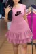 Pink Casual Print Bandage O Neck Cake Skirt Dresses