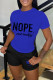 Blue Casual Letter Print Basic O Neck Short Sleeve Two Pieces