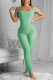 Green Sexy Solid Patchwork Fold Asymmetrical Spaghetti Strap Short Sleeve Two Pieces