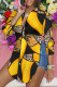 Black Yellow Casual Work Not Positioning Printed Buckle Asymmetrical Turndown Collar High Waist Tops