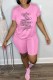 Pink Casual Print Letter O Neck Short Sleeve Two Pieces