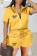Yellow Casual Letter Print Basic Zipper Collar Short Sleeve Two Pieces