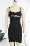 Black Street Print Letter U Neck One Step Skirt Dresses