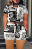 Red Casual Print Patchwork Zipper Collar Short Sleeve Two Pieces