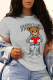 Grey Casual Daily Print Patchwork O Neck T-Shirts