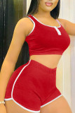 Red Sportswear Solid Patchwork U Neck Sleeveless Two Pieces