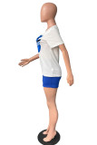 White Red Casual Print Basic O Neck Short Sleeve Two Pieces