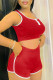Red Sportswear Solid Patchwork U Neck Sleeveless Two Pieces