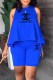 Blue Casual Print Letter O Neck Sleeveless Two Pieces