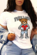 White Casual Daily Print Patchwork O Neck T-Shirts