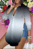 Colour Casual Work Not Positioning Printed Buckle Asymmetrical Turndown Collar High Waist Tops