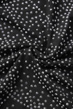 Black Sexy Patchwork Hot Drilling Backless Slit Spaghetti Strap Sleeveless Dress Dresses