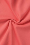 Watermelon Red Elegant Solid Patchwork Turndown Collar One Step Skirt Dresses