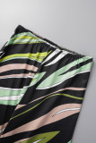 Green Sexy Print Patchwork Oblique Collar Sleeveless Two Pieces