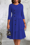 Yellow Casual Solid Patchwork Buttons O Neck A Line Dresses