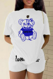 White Casual Sportswear Cartoon Print Letter O Neck Short Sleeve Two Pieces(Without Necklace)