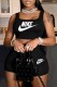 Black Street Print Letter U Neck Sleeveless Two Pieces