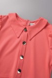 Watermelon Red Elegant Solid Patchwork Turndown Collar One Step Skirt Dresses