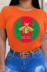 Orange Casual Street Print Patchwork O Neck T-Shirts