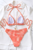 Blue Sexy Tie Dye Bandage Backless Swimwears (With Paddings)