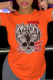 Orange Casual Daily Print Patchwork O Neck T-Shirts