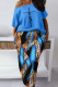 Blue Casual Street Print Patchwork Oblique Collar Short Sleeve Two Pieces