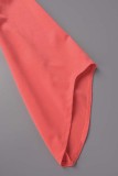 Watermelon Red Elegant Solid Patchwork Turndown Collar One Step Skirt Dresses