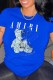 Blue Casual Character Print Letter O Neck T-Shirts