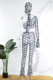 Black Sexy Casual Print Backless Oblique Collar Long Sleeve Three Piece Set (With Headscarf)