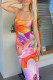 Colour Sexy Print Patchwork Slit Spaghetti Strap Dresses
