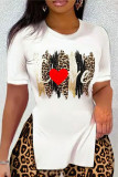 Red White Casual Sportswear Letter Leopard Lips Printed Camouflage Print Slit O Neck Plus Size Two Pieces