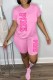 Pink Casual Print Letter O Neck Short Sleeve Two Pieces
