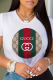 White Casual Street Print Patchwork O Neck T-Shirts