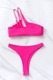 Rose Red Sexy Solid Hollowed Out Backless Swimwears (With Paddings)