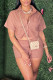 Khaki Casual Solid Patchwork Buckle Turndown Collar Short Sleeve Two Pieces