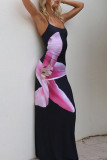 Pink Sexy Print Patchwork Spaghetti Strap One Step Skirt Dresses