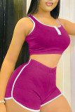 Red Sportswear Solid Patchwork U Neck Sleeveless Two Pieces