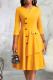 Yellow Casual Solid Patchwork Buttons O Neck A Line Dresses