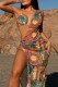 Multicolor Sexy Print Bandage Backless Swimsuit Three Piece Set (With Paddings)