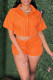 Orange Casual Solid Patchwork Buckle Turndown Collar Short Sleeve Two Pieces
