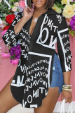 Colour Casual Work Not Positioning Printed Buckle Asymmetrical Turndown Collar High Waist Tops