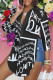 Black And White Casual Work Not Positioning Printed Buckle Asymmetrical Turndown Collar High Waist Tops