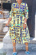 Blue Casual Print Patchwork Buckle Mandarin Collar A Line Dresses