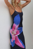 Pink Sexy Print Patchwork Spaghetti Strap One Step Skirt Dresses