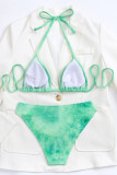 Blue Sexy Tie Dye Bandage Backless Swimwears (With Paddings)